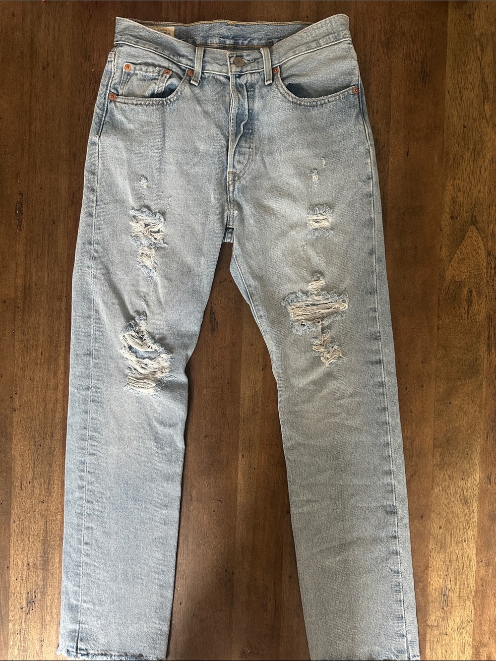 Levi's Women’s Light Blue Distressed 501 Jeans Size 27 - Picture 7 of 13